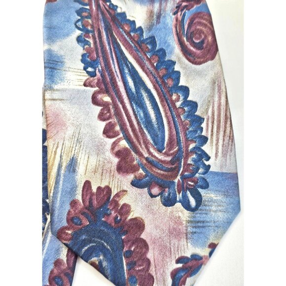 Vtg Stafford All Silk Paisley Tie Multicolor Blue & Burgundy Men Classic Necktie - Picture 2 of 7
